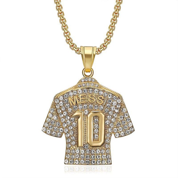 Szn 316l rostfritt stål titan guldpläterade kristaller fotboll Messi Messi 10 Jersey hänge halsband 24in halsband (FMY) Silver