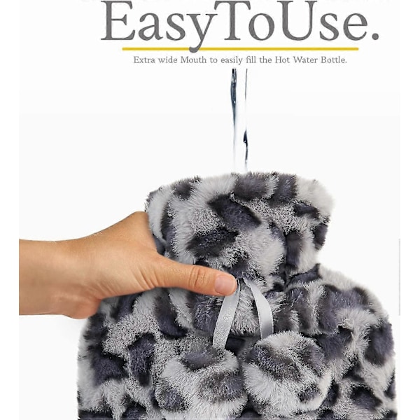 Varmvattenflaska med fluffig, mjuk premium-fuskpälsöverdrag - 2l stor kapacitet, varmvattenpåse för mysiga kvällar (FMY) Violet Grey Leopard Print