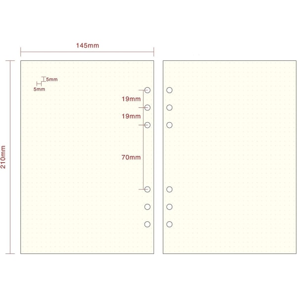 A5 6-ring pärm/planerare påfyllningspapper för filofax, 6 hål, 45 ark/90 sidor, punktrutnät (FMY)