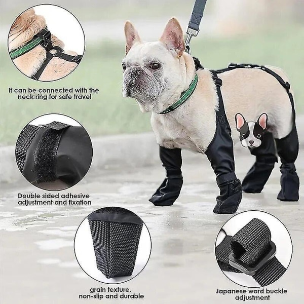 Koiran kengät Vedenpitävät Säädettävät Koiran saappaat Lemmikkieläinten hengityskengät ulkona kävelyyn Pehmeät ranskanbulldogikengät Lemmikkieläinten tassujen suoja (FMY) Black S 60x68cm