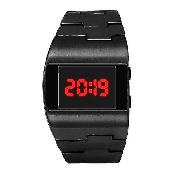 LED Digital Klocka Herrar Militärt Sportklocka Svart Rostfritt Stål Stor Armbandsur Multifunktionell Elek  (FMY) gold red