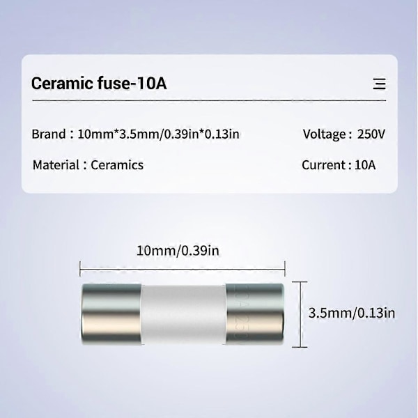 Keramisk sikring for multimeterinstrument 600mA 10A Keramisk britisk pluggsikring (FMY) 20