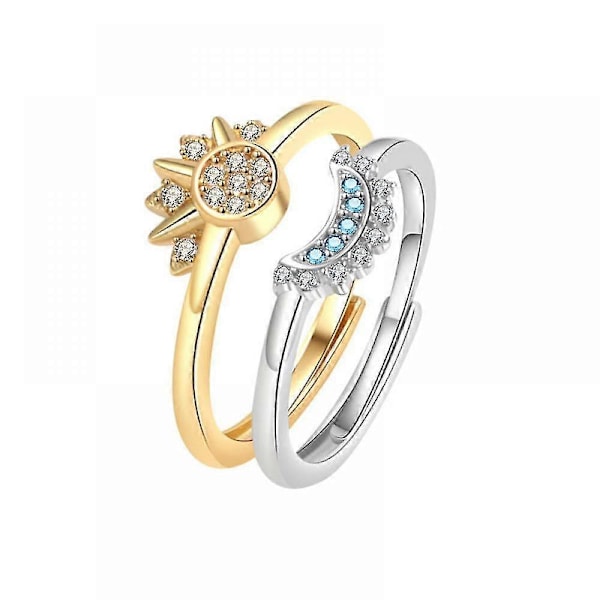 Sol och Måne Ring Set Stapelbara Ringar, Alla Hjärtans Dag Present Justerbara Himmelska Smycken Matchande Ringar Som Vänskapsringar Presenter, Sol Måne St (FMY)