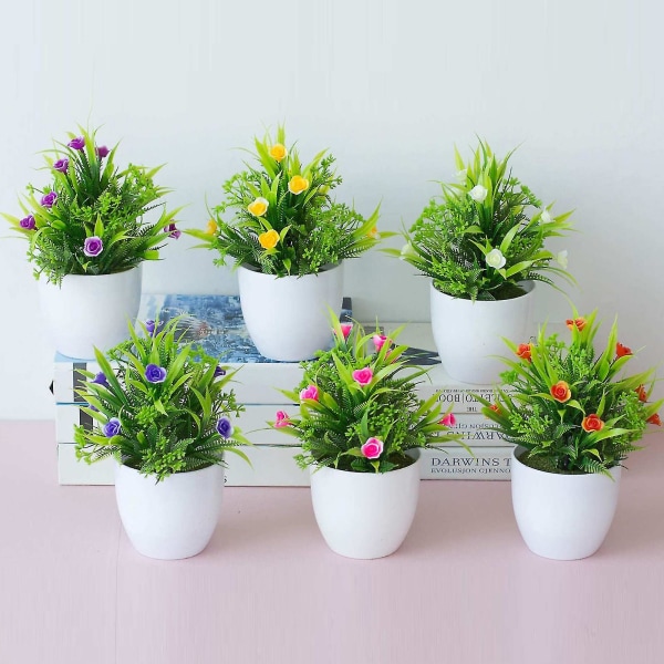 Konstgjord Bonsai Livlig Utseende Fotografi Rekvisita Plast Lätt Skötsel Konstgjord Ros Blomma Med Kruka Trädgårdsmaterial (FMY)