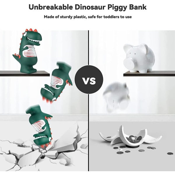 Dinosaur Piggy Bank, sarjakuva Green T-rex Dinosaur Kids Money Bank, huoneen sisustus, kolikkopankki, lahja pojille tai tytöille