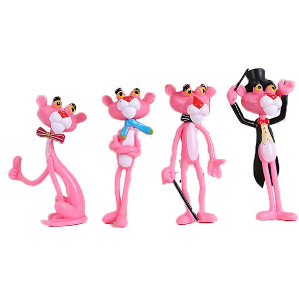 4-pack Action- & Leksakerfigurer Rosa Pantern Söt Dockmikrolandskapsdekoration Stygg Leopardmodell för Barnpresent (FMY)