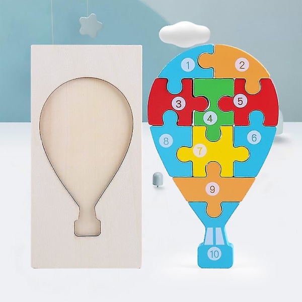3d trepuslespill, pedagogisk lekebil for barn, matchende puslespill med dyrenummer - (varmluftsballong) (FMY)