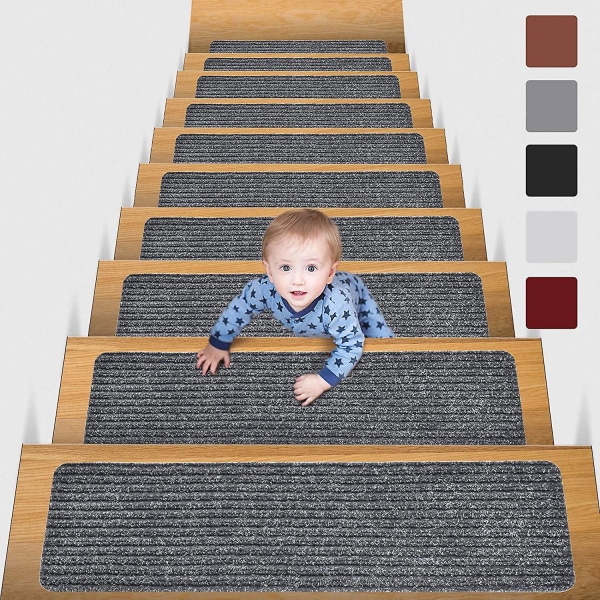 Set med 15 trappmattor 20 cm X 76 cm självhäftande trappmatta Säkerhetsmatta för barn, äldre och husdjur, grå