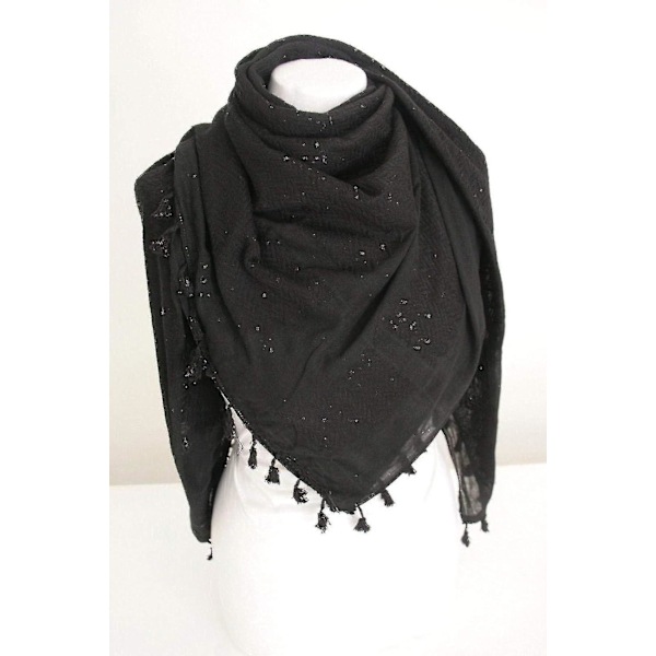 Palestinasjal, Keffiyeh, Arafat Hatta, bred med tofsar, Shemagh Keffiyeh Arab Houndstooth 100 % (FMY) Black