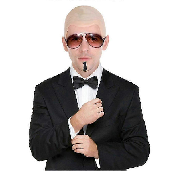 Mr Worldwide Skallig Hätta & Solglasögon Set, Kändisikon Maskerad Pitbull Kostym Tillbehör Set (FMY) 3pcs