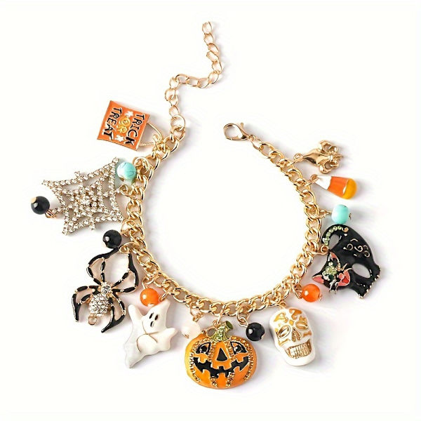 1 stk Kreativ Håndlaget Hodeskalle-Spindel-Gresskar-Armbånd i Metall med Mørk Vind Personlig Spøkelse Svart Katt med Halloween Metall Smykker (FMY) 1pc