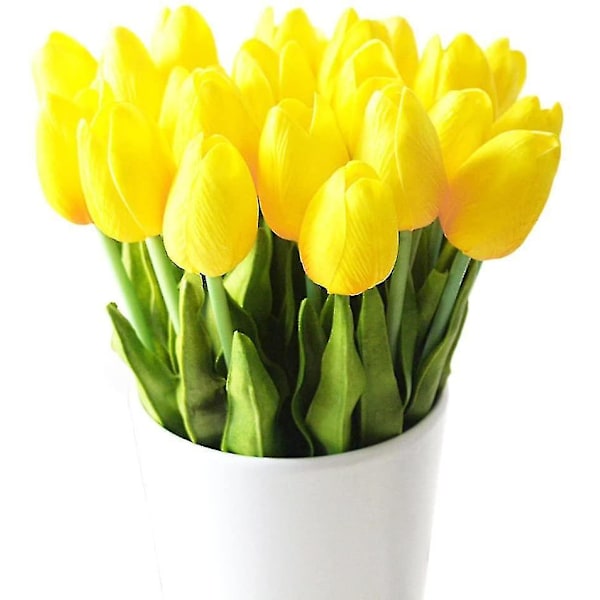 10 Fantastiska Realistiska Touch PU Konstgjorda Tulpanbukett Med Stjälk - (FMY) yellow