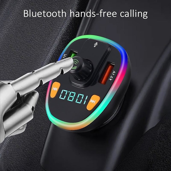 Bil Bluetooth 5.0 bil FM-sändare med färgat omgivande ljus Trådlös handsfree ljudmottagare Mp3-spelare Dubbel USB snabbladdaradapter (FMY)