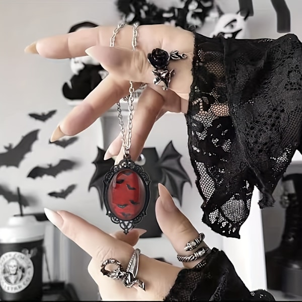 Vintage Blod Flaggermus Cabochon Hengesmykke - Gotisk Vampyr Flaggermus Kameo Smykker med Mystisk Hexe Design, Gave til Kvinner (FMY) Choker Necklaces