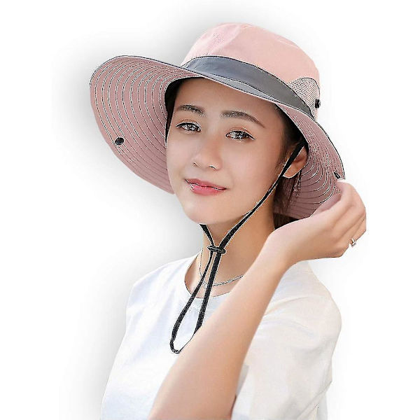 Kvinners Solhatt Sommer Bøttehatt UV-beskyttelse Foldbar Mesh Bredbrem Hatter For Strand Utendørs Fiske Reise Fotturer  (FMY) Pink