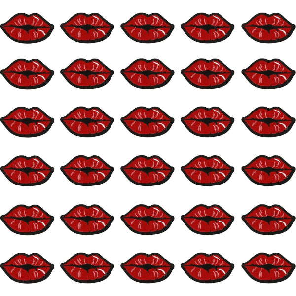 30 stk. Red Kiss Lips Broderet Patch Stryg på Syning Applikation Stickers Patch Tøj Jeans Jakker Hat Taske Gør-det-selv Decoration Patches (FMY)