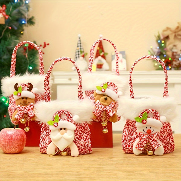 4-delt julegavepose, julaften gavepose, godteripose, juleeplepose emballasje totepose, juledekorasjon (FMY) 4-Piece Set