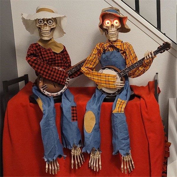 Sjove Animerede Duel Banjo Skeletter, 2023 Cowboy Skull Statue, Bevægelige Lysende Skull Ornamenter, Sjove Banjo Skeleton Figurer (FMY) Yellow - with light