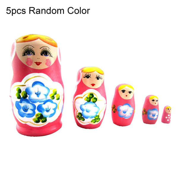 5Pcs Novelty Cartoon Girl Russian Wooden Nesting Dolls Hand Painted Matryoshka  (FMY)