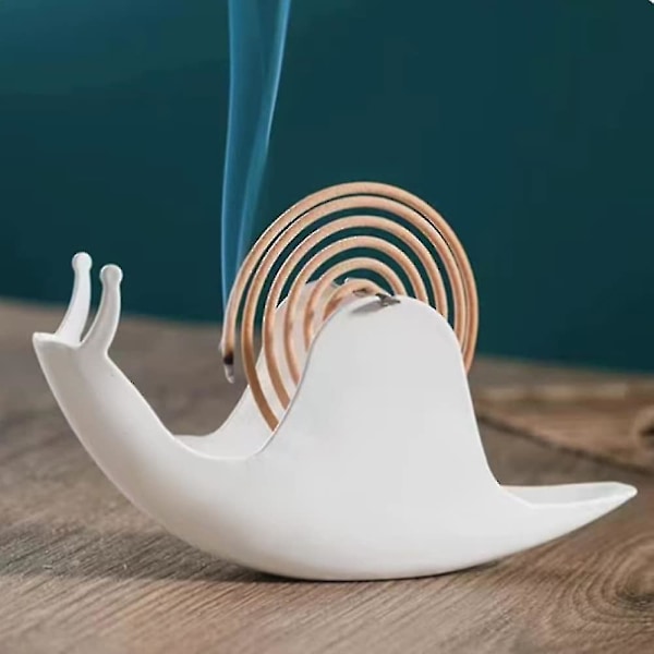 Røgelseholder, myggespiralholder, snegleformet røgelsesbrænderholder til boligindretning på kontoret eller i soveværelset, myggespiralornament (FMY) White