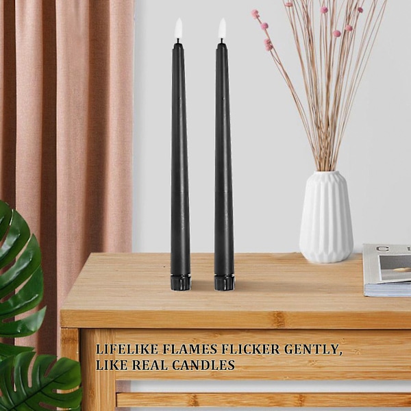 Pakke med 6 svarte LED-bursdagslys, gule flammefrie flimrende batteridrevne LED-lys Cy)  (FMY)