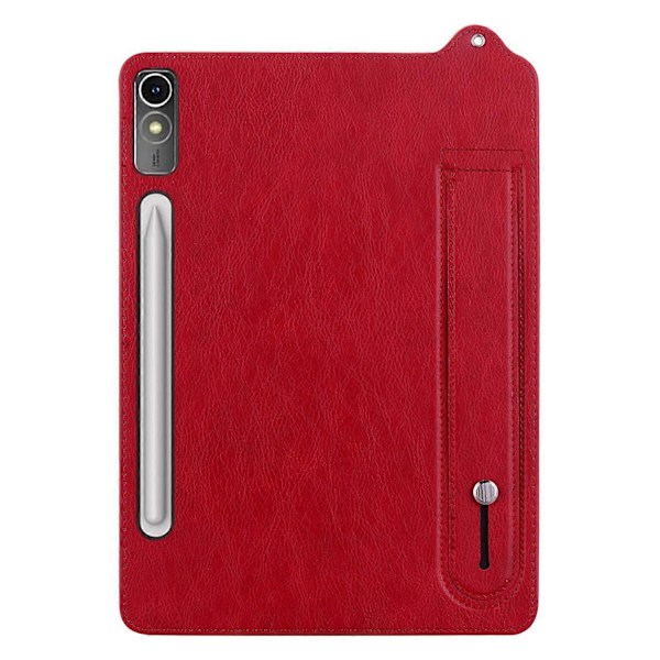 Til Lenovo Tab P12 Etui Håndrem Støttefod Læder Tablet Cover - Grå (FMY) Multicolor Red