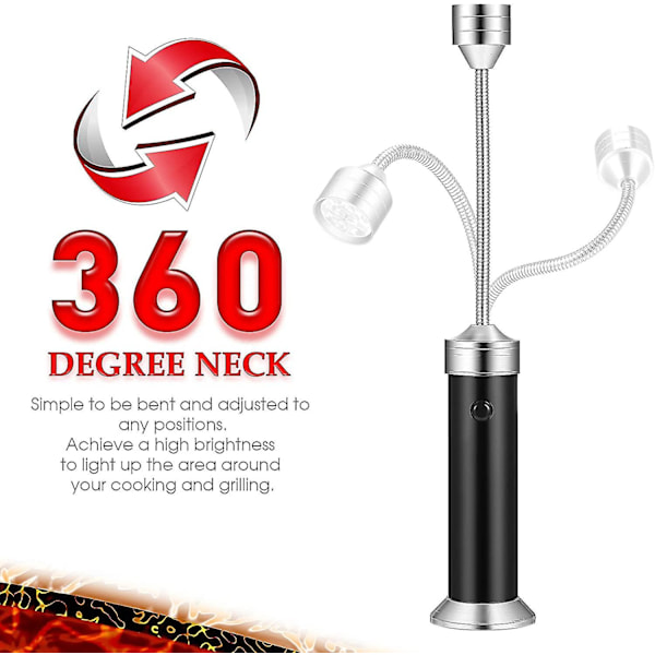 3-pack Grill BBQ-lampa med magnetisk bas, LED, justerbar, 360 graders hals, grilllampa för utomhusgrillning och BBQ (FMY)