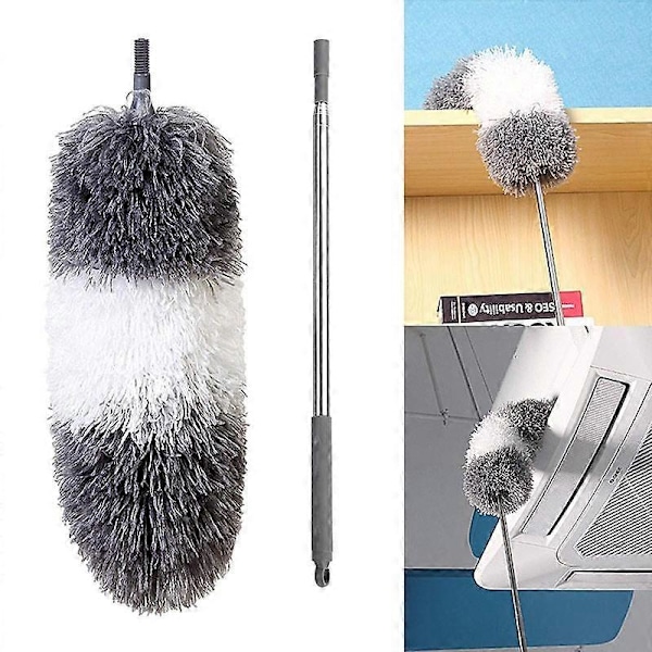 Clean Home Mikrofiber Teleskopisk Støvkost Uttrekkbar Rengjøringsstøvkost Støvbørste Fjærkost (FMY) gray