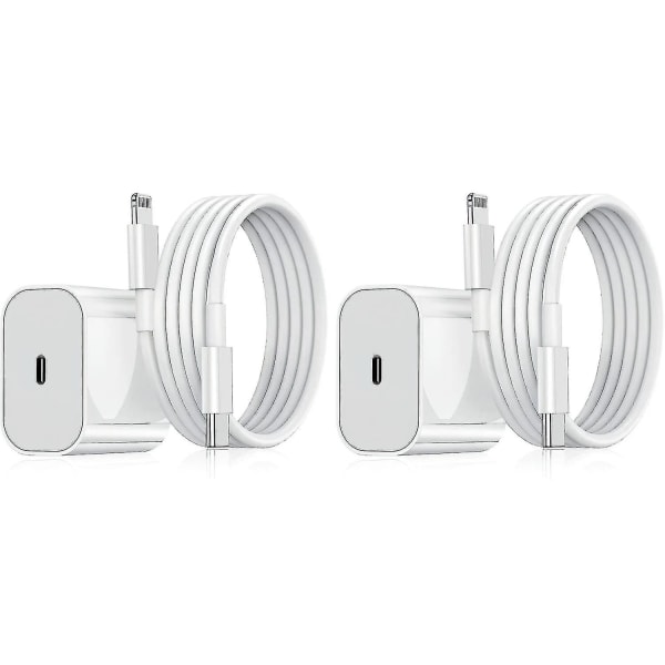 Lader for iPhone - Rask Lader - Adapter + Kabel 20w Hvit iPhone  (FMY) 2-Pack iPhone