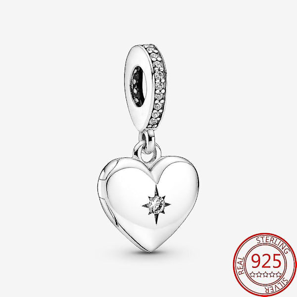 Berlocker Hängsmycken 925 Sterling Silver Always Be In My Heart Öppningsbart Hjärta Hänge Berlock Armband (FMY)