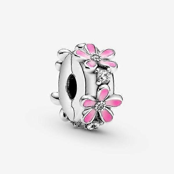 Genuine Pandora S925 Mens Womens Sterling Silver Pink Daisy Clip Charm  (FMY)