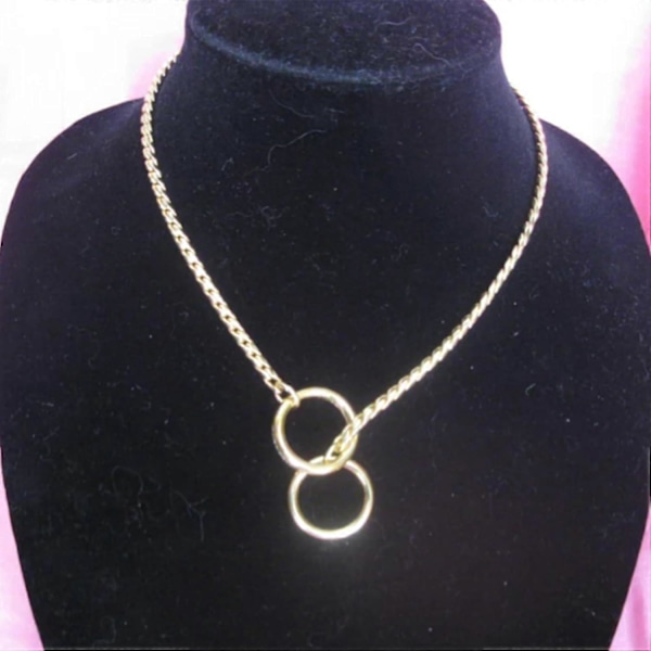 Hjerte O-ring Slip Chain Halskæde til Kvinder Rustfrit Stål Cuban Chain Hjerte Halskæde Punk Rock Collar Halskæde Håndlavet Justerbar Lariat Y (FMY) Gold Ring