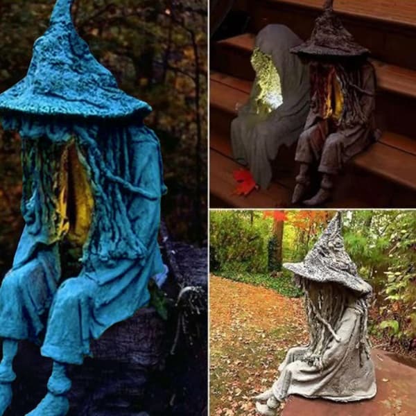 Horror Spøkelseskappe Heks Solcellelampe Hage Gård Resin Trollmann Solcellelys (FMY) Blue