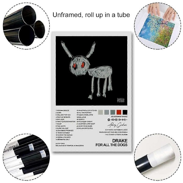 Drake-juliste All the Dogs -albumin kansikuvalle, huoneen esteettiseen tyyliin, koristeellinen kanvasseinätaide, olohuoneen julisteet, makuuhuoneen julisteet (FMY) No Frame 20x30cm(8x12in)