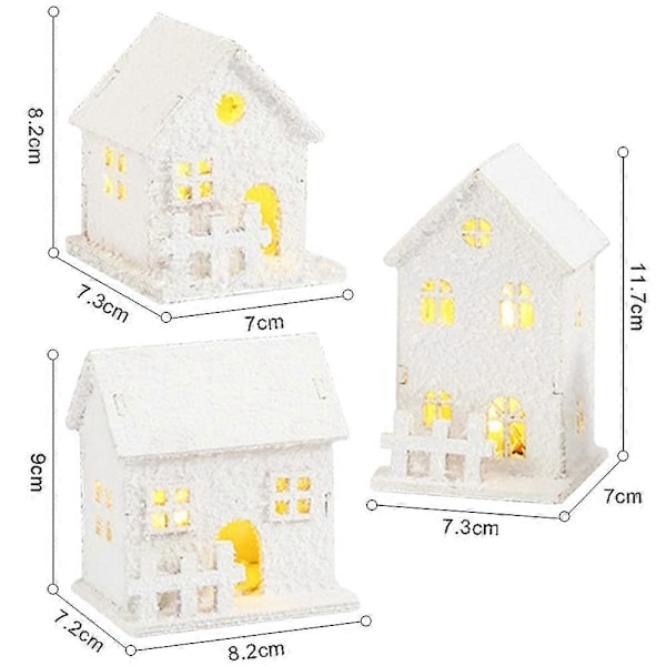 3-delad Julby Illuminerade Vit, Mini Ljus Hus Gäst Hus, Jul Lykta LED, Deco Trä Hus Skandinavisk, Jul  (FMY) style3447