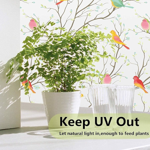 Itseliimautuva staattinen ikkunakalvo - 45 x 200 cm - Linnut-kuvio, himmeä efekti (FMY)