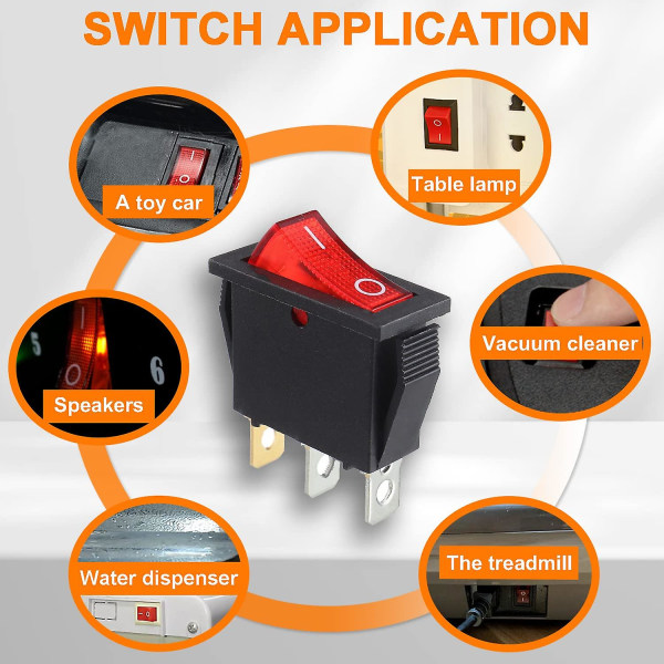 5 st Röd upplyst vippbrytare, på/av 3-stift 3-läges båtvippströmbrytare Snap Ac 250v/15a 125v/20a Kcd3-101 (FMY)