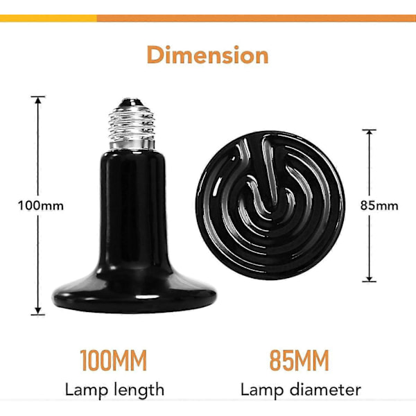 Simple Deluxe 150W Keramisk Varmeemitter - Varmelampe Pære til Reptiler med Termometer (FMY)