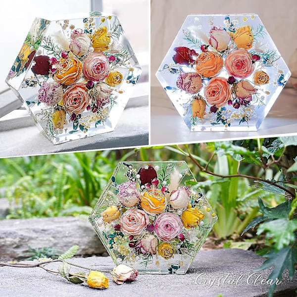 Harpiksforme, store harpiksforme i silikone (20x23x5 cm), sekskantede harpiksforme til konservering af blomster, dybe forme til harpiksstøbning