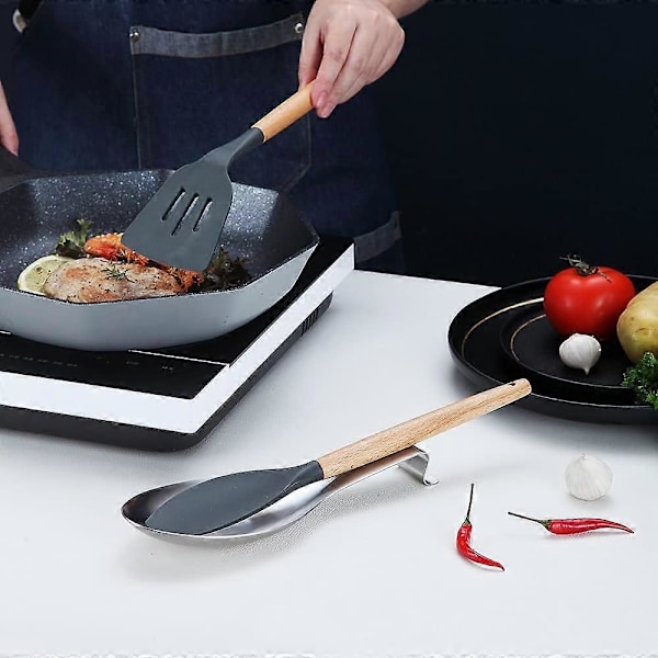 Mat Skeholder, Skeholder i rustfrit stål til komfur, køkkenredskabsholder til øser, tænger, spatler, komfurskeholder, grydelågsholder (FMY) Silver