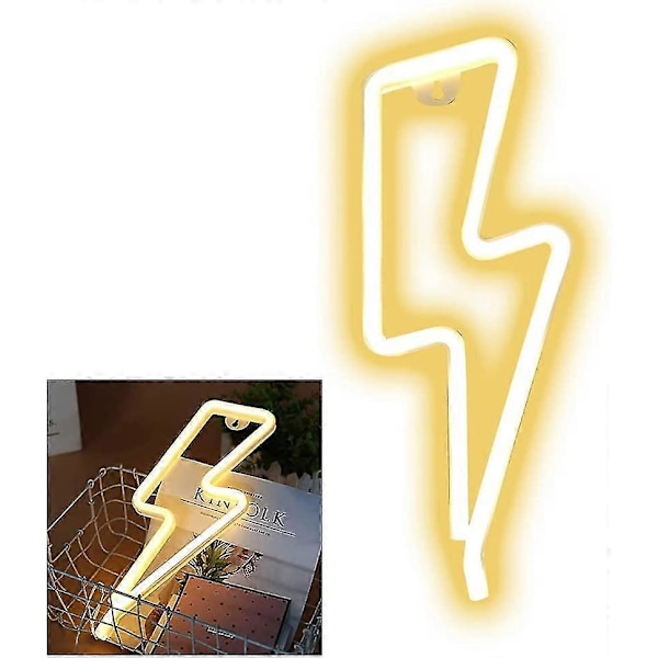 Neonljusskylt LED blixtformad nattlampa väggdekorlampa driven av USB/batteri med varmvitt neonljus för jul födelsedag (FMY)