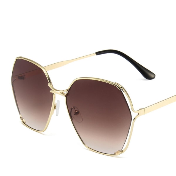 Polygonale solbriller Fashion Atmosphere Solskærmsbriller med stort stel ---guld stel kaffetabletter (FMY)
