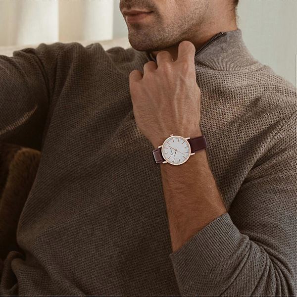 Herrar Casual Klocka Rund Urtavla Konstläder Rem Kvartsrörelse Män Tonåringar Armbandsur Mode Smycken (FMY) Brown