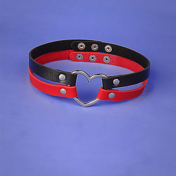 Søt og kul kontrastfarge matchende dobbel rad kjærlighetshjerteformet lærkrage PU lær halskjede choker (FMY) Black and red