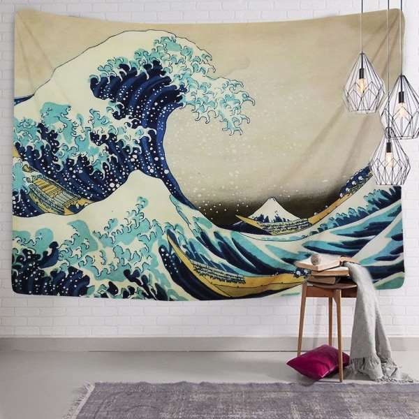 Veggteppe, Great Wave Off Kanagawa Veggoppheng med naturkunst Hjemdekorasjoner for stua Soveroms sovesal dekorasjon (bølge, 150x130cm)