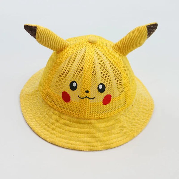 Pikachu Barnhattar Tryckt Fiskarhatt Japansk Anime Pot Tecknad Solskydd Bucket Hatt (FMY) Mesh-yellow 48-51cm