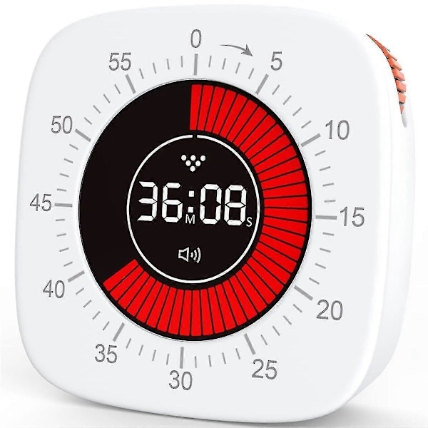 Visuell Timer for Barn, Digital Timer med 60-minutters Nedtelling, Stille Timer for Skrivebordsklokke (FMY) White