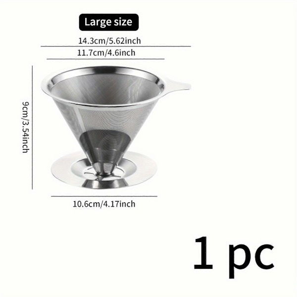 Kaffe Filter, Kaffe Filter Og Anti-Skrid Sikkerhed Kop Holder, Holder Med Dobbeltlags 304 Rustfrit Stål Te Maker Mesh Filter Og Stor Kapacitet (FMY) 1pc(large)