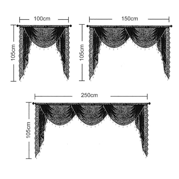 Svart perlekant blonde vannfall valance lett pustende enkel installasjon luksuriøs lite vindu halv gjennomsiktig swag vannfall valance  (FMY) Black S