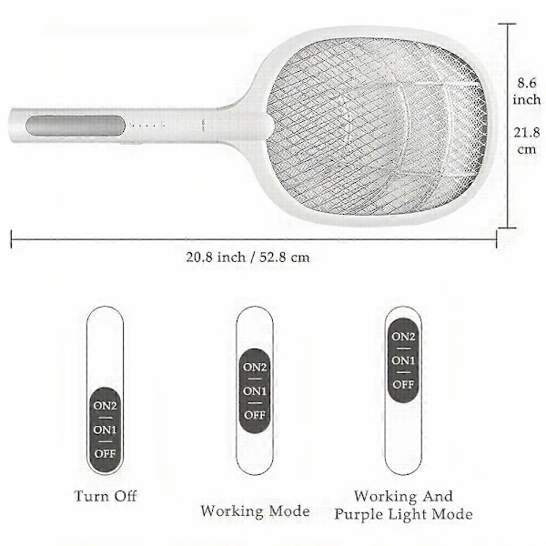 1 stk Elektrisk Fluesmekker Racket, Smart Insektdreper med USB Oppladbar Base, Kraftig Myggfellelampe & Fluefanger med 3-lags Sikkerhet (FMY) ABS*Metal Mesh